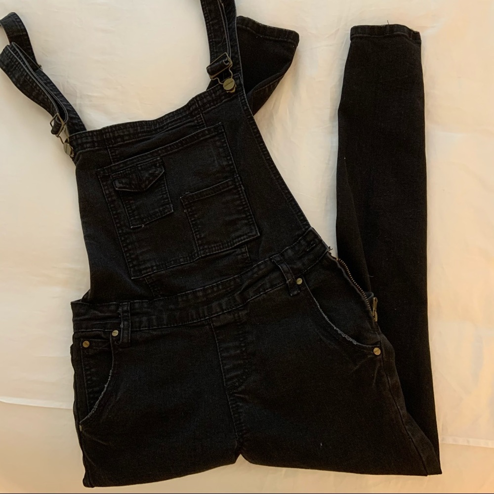 Black skinny jean overalls